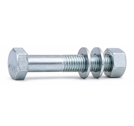 Parafuso Sextavado A325 5/8"x2" com Porca 2H e 2 Arruelas Zincado Branco
